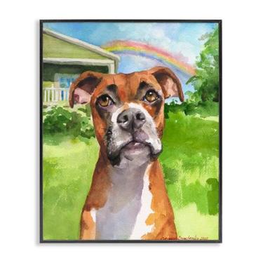Imagem de Stupell Industries Arte giclée emoldurada cinza com retrato boxer e arco-íris, design de George Dyachenko, 76 x 61 cm