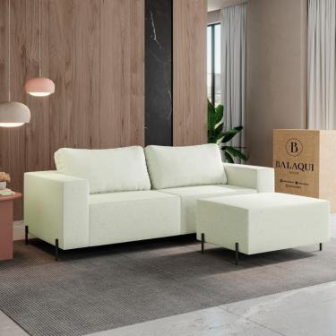 Imagem de Sofá 3 Lugares Sense Moderno Bouclê Com Puff Balaqui Decor Cor:bege Bege