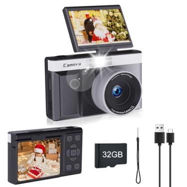 Imagem de Câmera digital para crianças, tela flip de 180°, câmeras de 48 MP para fotografia, aniversário perfeito para crianças, câmera digital com cartão de memória de 32 GB