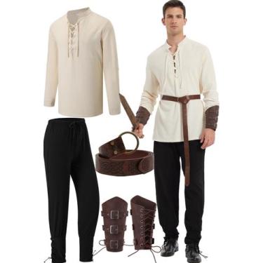 Imagem de Conjunto masculino de pirata renascentista de Halloween Costume FEAADN