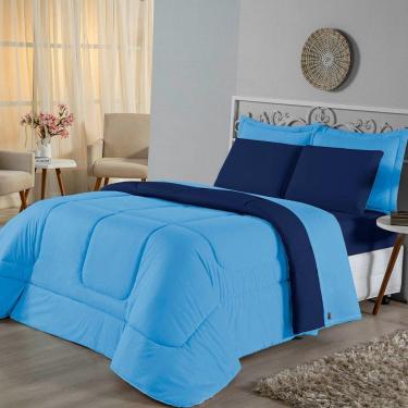 Imagem de Edredom Casal Dupla Face Malha 100% Algodão 1 Peça - Turquesa-marinho