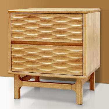 Imagem de Mesa de cabeceira Acacia Elara de madeira maciça com 2 gavetas – mesa de cabeceira moderna de meados do século, acabamento em carvalho, tamanho compacto para quarto ou sala de estar, montagem fácil