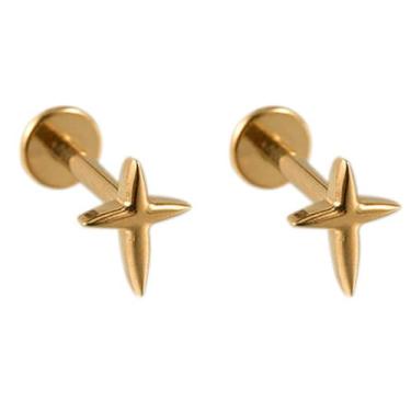 Imagem de Niaspi Brincos minimalistas de estrela com cruz labret de 16 g de estrelas minúsculas para lábios, tragus helix, cartilagem, brincos de orelha perfurada, joias para mulheres e homens, Small, Titânio
