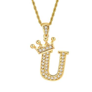 Imagem de Colares femininos com inicial dourada, pingente de letra A a Z, colar longo com nome de coroa, colar de joias de ouro, presente feminino, One size, Metal, Sem Pedra Preciosa