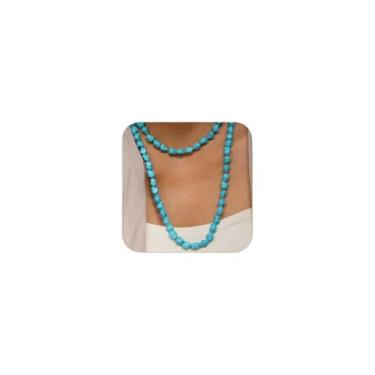 Imagem de Lume&Thread Colar longo de pedras com nó múltiplo, colar de contas turquesa, 129 cm, longo, infinito, feito à mão, turquesa, contas, fio infinito