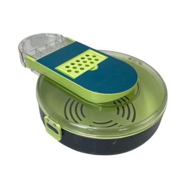 Imagem de Ralador e Fatiador Multifuncional, 15 Peças, Plástico e Metal, Cinza e Verde, 24cm x 8cm, com 7 Lâminas de Aço Inox, Cesto Escorredor e Protetor de Mão