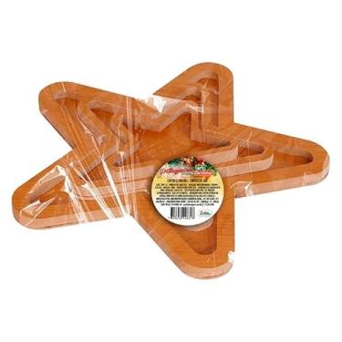 Imagem de Conjunto de 3 Petisqueiras em MDF com Tema Estrela Natalina – Madeira para Decoração de Ceia Estampa Natalina, Formato Estrela, Tamanhos 13x13, 21x21, 30x3 cm, Decoração para Mesa de Natal