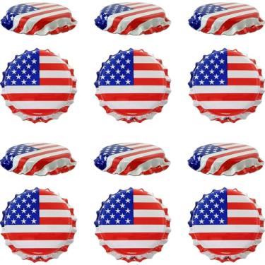 Imagem de Garrafas de cerveja coloridas Pry-Off Caps, absorção de oxigênio, Kombucha/Homebrew, padrão dos EUA de 26 mm, selo da coroa/cortiça, sem PVC, pacote com 12 (bandeira americana)