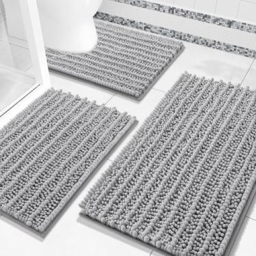 Imagem de Arotive Conjunto de tapetes de banheiro luxuosos de chenille de 3 peças, tapetes de banho felpudos absorventes extramacios, antiderrapantes para lavagem à máquina, tapetes de banho secos para banheiro