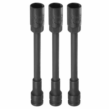 Imagem de HARFINGTON 3 peças soquete de impacto de 6 pontos de parede fina profunda 1,27 cm soquete de 17 mm métrico extra longo CR-V soquete sextavado de eixo de aço CR-V para reparo de porcas de eixo de