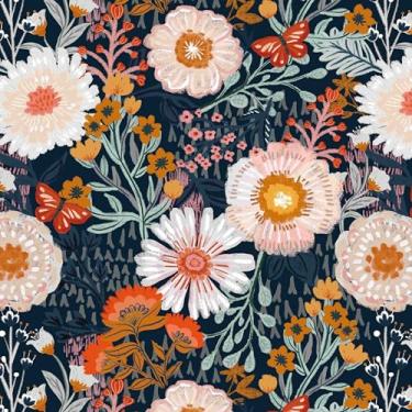 Imagem de Dimoon Papel de parede de 500.4 cm x 43.9 cm Peel and Stick Papel de contato Boho Papel de parede floral vibrante rosa laranja