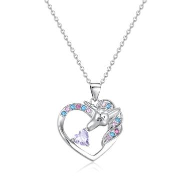 Imagem de DVAVA Colar de unicórnio para meninas, colar com pedra do mês de nascimento de unicórnio para meninas, presentes de aniversário, Natal, Dia dos Namorados, 2cm*2cm, Banhado a ouro, Zircônia cúbica