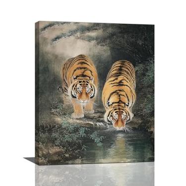 Imagem de Arte de parede vintage tigre decoração de parede pintura em tela animais selvagens estética imagens emolduradas arte decoração de casa presentes para mulheres menina sala de estar quarto banheiro