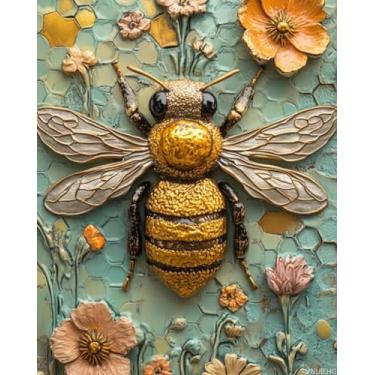 Imagem de VNUIEHG Kit de pintura de abelha por números para adultos, pintura estética moderna por número em tela, kits de pintura a óleo digital de arte abstrata adequados para decoração de parede de casa