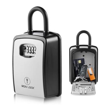 Imagem de Iron Lock® Caixa de bloqueio de chave SAFEXXL portátil e montada na parede com manilha em U removível, impermeável, interior e exterior, combinação de 4 dígitos com código redefinível com interruptor