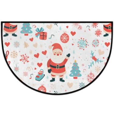 Imagem de Tapete de porta meio redondo, fofo, Papai Noel, decoração, antiderrapante, absorvente, semicírculo, tapetes laváveis, meia lua, para ambientes internos, pátio, cozinha, banheiro, entrada, lareira
