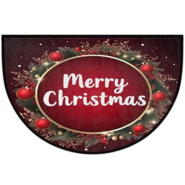 Imagem de Tapete de porta meio redondo, vermelho, festivo, Natal, antiderrapante, absorvente, semicírculo, tapetes laváveis, meia lua, para ambientes internos, pátio, cozinha, banheiro, entrada, lareira