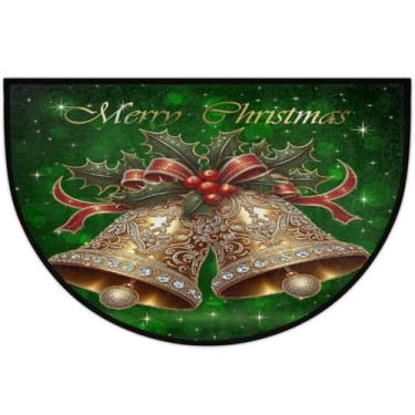 Imagem de Tapete de porta meio redondo, verde, Natal, antiderrapante, absorvente, semicírculo, tapetes laváveis, meia lua, tapetes para ambientes internos, pátio, cozinha, banheiro, entrada, lareira, decoração