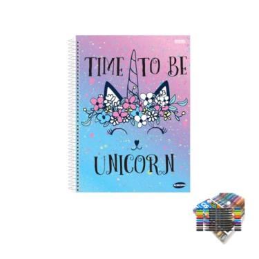 Imagem de Kit Caderno Feminino 1 Matéria Capa Dura 96 Folhas + Caneta Trigel Metálica Estojo 10 Cores + Marcador Artístico Brush Estojo 10 Cores