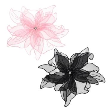 Imagem de PATIKIL 2 peças Broche de flor de tecido de cetim grande de 22 cm para mulheres broches florais elegantes de organza para casamento, dança, festa, roupas, vestido, chapéu, acessórios, preto, rosa