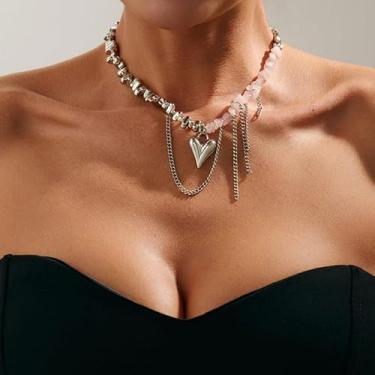 Imagem de Colar de coração boêmio, gargantilha de cristal, pingente de coração grosso, boêmio, joias modernas, presentes de amizade, presentes para mulheres, presentes de Natal, dia dos namorados, Medium, Latão