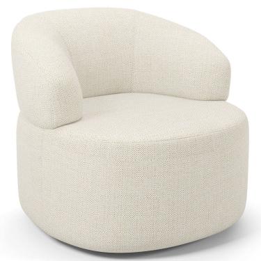 Imagem de Poltrona Giratória Orgânica Para Sala de Estar Living Helena L02 Linho Champagne - Lyam Decor