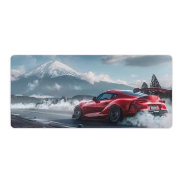 Imagem de HouLaiZhe Red Drift Car Sup Mount Fuji Grande Gaming Mouse Pads Tapete de Mesa Base de Borracha Antiderrapante Laptop Acessórios de Computador Suprimentos Bloco de Escrita para Escritório Casa 40 x 90