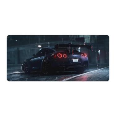 Imagem de JDM Car R34 Rainy Night Neon Classic Car Desk Pad Mouse Pad Antiderrapante Grande Material de Escritório Tapete de Mesa de Borracha Impermeável Tapete de Escrita para Escritório Jogo Casa 40 x 90 cm