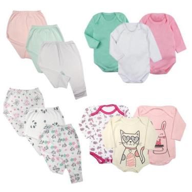 Imagem de Kit Roupinha de Bebê 12 Peças Body Manga Longa e Calça Mijão - Koala B
