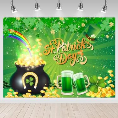 Imagem de Panela de foto de Dia de São Patrício da Mocfatia Happy St.Patricks, 17,78 x 12,70 cm, pote de vinil de moedas de ouro, trevos verdes, fotografia, pano de fundo de fundo irlandês para o dia nacional