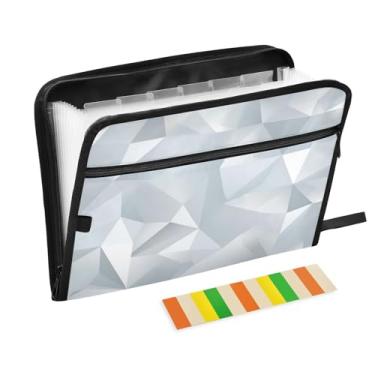 Imagem de Wassud Pasta organizadora de arquivos de papel A4 com textura cinza, pasta organizadora de documentos com etiquetas, pasta de arquivos expansível, 13 bolsos