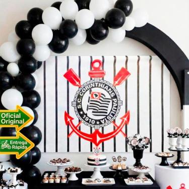 Imagem de Kit festa Corinthians Aniversário 100 balões + Painel TNT - piffer - K