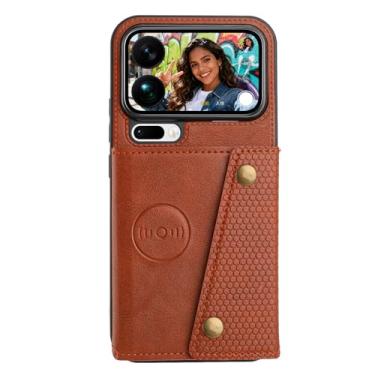 Imagem de FWYANZH Capa de couro para Xiaomi 17 Pro Max/17 Pro/17, capa carteira com suporte para sucção magnética montada no carro, compartimentos para cartões com fecho magnético, capa antiqueda, marrom, 17