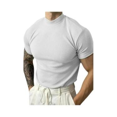 Imagem de Camiseta Masculina De Primavera Verão Com Gola Alta Listrada De Manga 