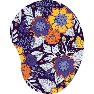 Imagem de Mouse Pad Ergonômico Gota Flores Roxas Amarelas Azul Marinho