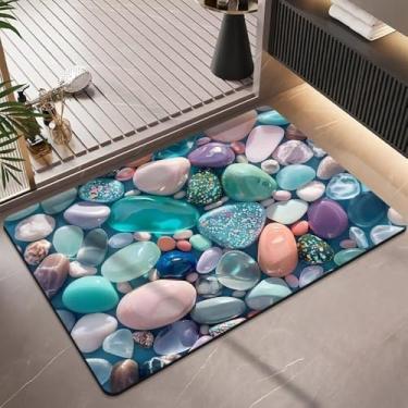 Imagem de Tapete de Microfibra Antiderrapante para Banheiro e Porta de Entrada – Secagem Rápida e Macio (5D Pedra S verde)