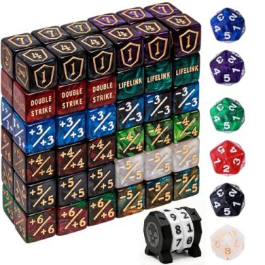 Imagem de 80 Pcs MTG Dice Set in 12 Colors with Plus 1 Life Counter Dices, Buff Ability Keyword Tokens, Shield and Spindown Dice, Life Counter Wheel Bag For MTG, TCG, Cards Gaming Accessories (Black and Purple)