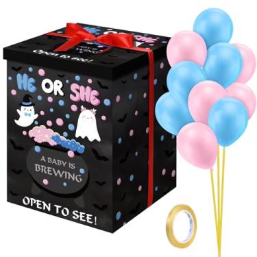 Imagem de Hungdao Caixa de balões reveladora de gênero com fita e 10 balões rosa e azuis, jogos de revelação de gênero que ele ou ela abre para ver para decoração de festa 30 x 30 x 40 cm (fantasma)