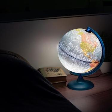 Imagem de Globo Terrestre Iluminado Blue Constellation, Dupla Cartografia, Mapa Físico e Constelações, 27x27x28 cm, Poliestireno, com Cabo 1,4m