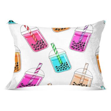 Imagem de Linda fronha decorativa branca com desenho animado bolha chá com zíper padrão queen king size fronhas estampa animal decoração de casa, tamanho king, 50,8 cm x 101,6 cm