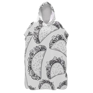 Imagem de TSENQUE Poncho de surfe trocador de roupão para adultos praia moletom toalha floral secagem rápida preto branco tacos masculino poncho com capuz