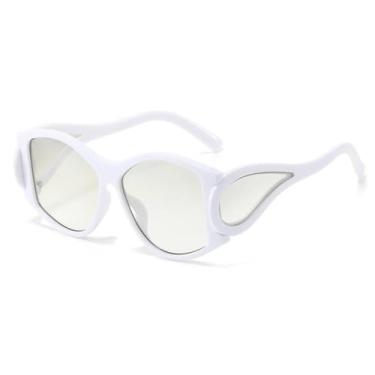 Imagem de HPIRME Óculos de Sol Retrô Ovais Femininos Estilo Punk para Uso Externo com Proteção UV400 (Branco e Prata)