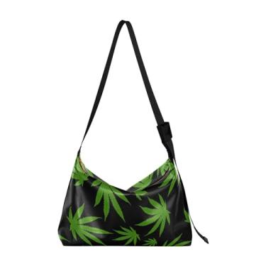 Imagem de Bolsas femininas vintage de couro Hobo Bolsa transversal grande com estampa de folhas estéticas Hobo Bolsas Hobo, Folhas de bordo canadenses verdes