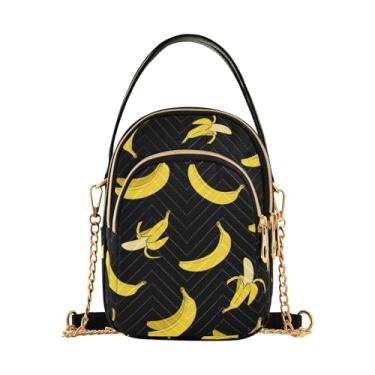 Imagem de Joisal Bolsa feminina pequena com desenho de pizza amarela, bolsa de ombro pequena, bolsas modernas de verão, Banana amarela, 15*21*8cm