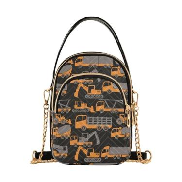 Imagem de Bolsa tiracolo com padrão de máquinas de construção pesada para mulheres, bolsa de ombro antifurto, bolsa de ombro, mini bolsas para mulheres, Padrão de carro de transporte de desenho animado, 15*21
