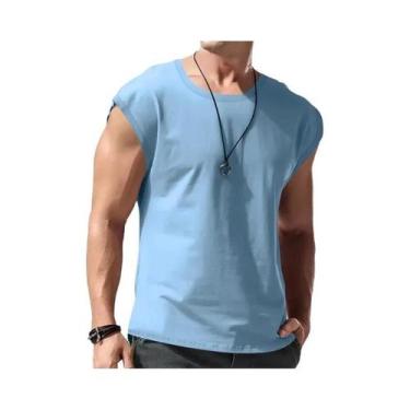 Imagem de Camiseta solta sem mangas masculina, colete curto, roupa esportiva par