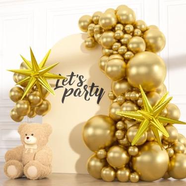 Imagem de 83 balões metálicos dourados com 2 balões de estrela, 45,7 cm, 18, 12, 10, 12,5 cm, 12,5 cm, kit de arco de guirlanda de látex de ouro cromado para casamentos, aniversários, formaturas, decorações de