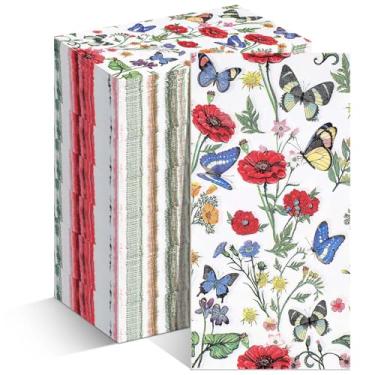 Imagem de Outus 100 guardanapos de borboleta para convidados descartáveis 3 camadas toalha de mão de papel floral guardanapos de papel para convidados casamento banheiro aniversário aniversário nupcial jantares