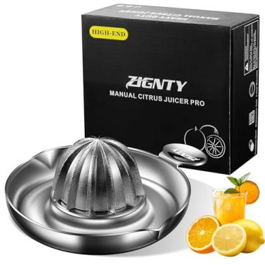 Imagem de ZIGNTY Espremedor de limão de aço inoxidável, espremedor manual resistente, espremedor de frutas cítrico premium, espremedor de frutas laranja limão, recipiente de 200 ml, 2 bicos, pode ser lavado na