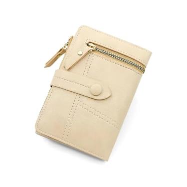 Imagem de Carteira feminina pequena de couro sintético, porta-cartões de crédito resistente à água, aparência de gato fofo, Bege, Tendência